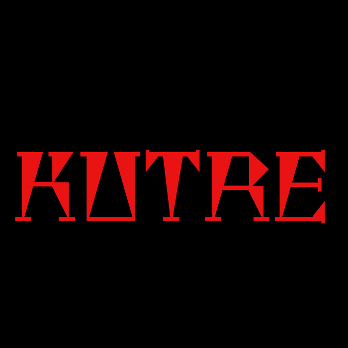 La imagen muestra un diseño gráfico que consiste en un texto estilizado. Hay una palabras: "KUTRE", escrita en letras mayúsculas. Todo el texto es de color rojo intenso con un efecto visual que parece sombreado o tridimensional, dándole un aspecto que se destaca sobre el fondo completamente negro. El estilo del texto es moderno y llamativo, y podría asociarse con un logotipo o un diseño promocional para algo que lleva el nombre de "KUTRE".