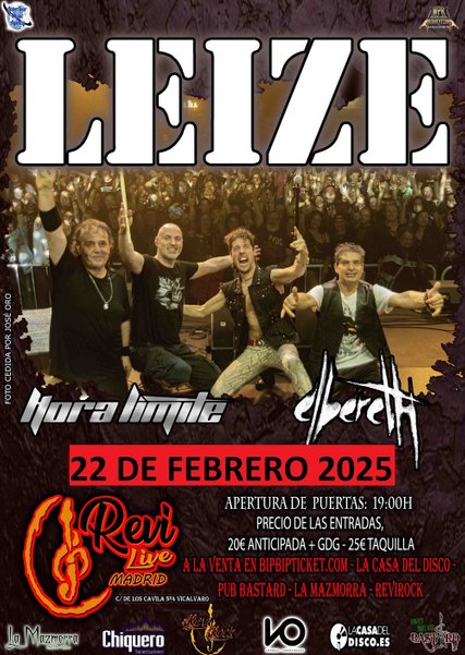 Cartel del concierto de Leize con Hora Límite y Elbereth en Revi Live, Madrid, el 22 de febrero de 2025. Entradas en bipbipticket.com