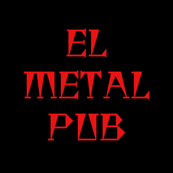 La imagen muestra un diseño gráfico que consiste en un texto estilizado. Hay tres palabras: la palabra superior es el número "EL" seguido de la palabra "METAL" y la siguiente palabra “PUB” cada una en una linea escrita en letras mayúsculas. Todo el texto es de color rojo intenso con un efecto visual que parece sombreado o tridimensional, dándole un aspecto que se destaca sobre el fondo completamente negro. El estilo del texto es moderno y llamativo, y podría asociarse con un logotipo o un diseño promocional para algo que lleva el nombre de "EL METAL PUB".