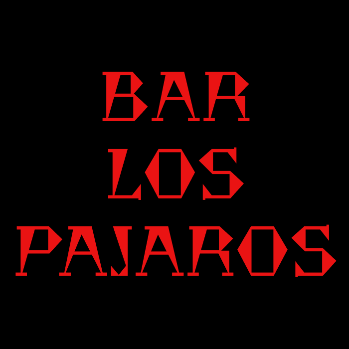 La imagen muestra un diseño gráfico que consiste en un texto estilizado. Hay tres palabras: la palabra superior es el número "BAR" seguido de la palabra "LOS" y la siguiente palabra “PAJAROS” cada una en una linea La palabra inferior es "ASES", escrita en letras mayúsculas. Todo el texto es de color rojo intenso con un efecto visual que parece sombreado o tridimensional, dándole un aspecto que se destaca sobre el fondo completamente negro. El estilo del texto es moderno y llamativo, y podría asociarse con un logotipo o un diseño promocional para algo que lleva el nombre de "BAR LOS PAJAROS".