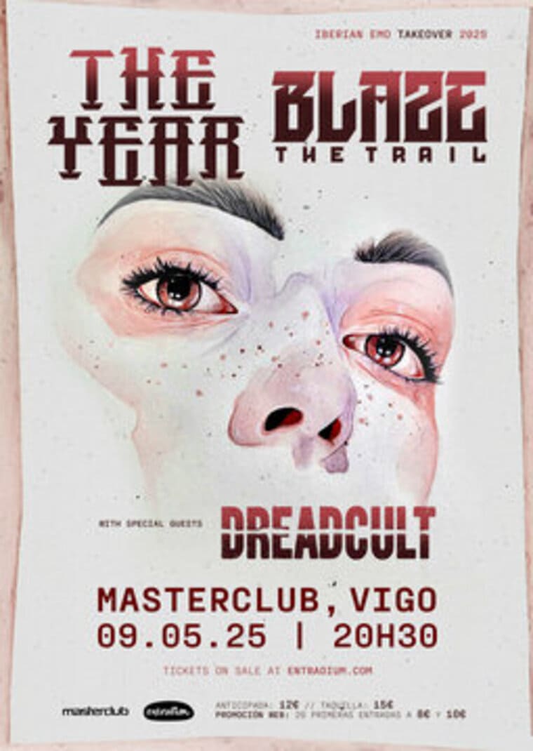 Cartel del concierto de Blaze The Trail junto a Dreadcult. El evento tendrá lugar el 9 de mayo de 2025 en el Masterclub de Vigo. Apertura de puertas a las 20:30 horas. Entradas anticipadas a 12€ y en taquilla a 15€. Promoción especial para las primeras 20 entradas a 8€. Tickets disponibles en Entradium.com